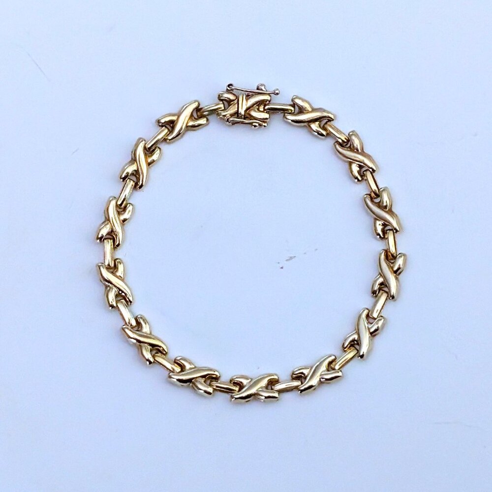 Vintage European Solid 18K 750 Yellow Gold Hugs Kisses Tennis BRACELET